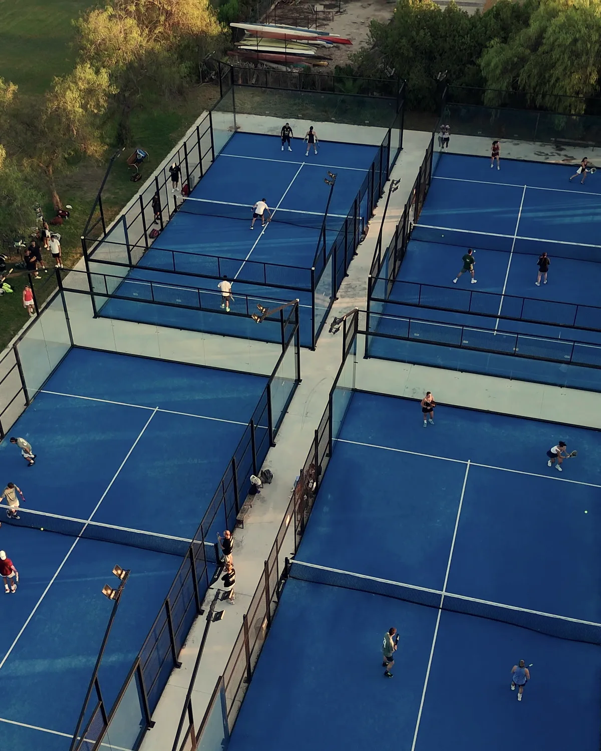Padel courts seen from above, at an angle